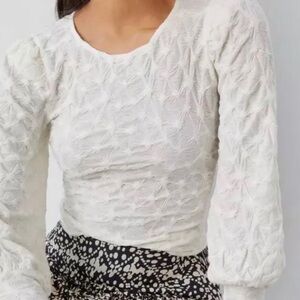 BTFL + Life Off White Textured Puff Sleeve Blouse
